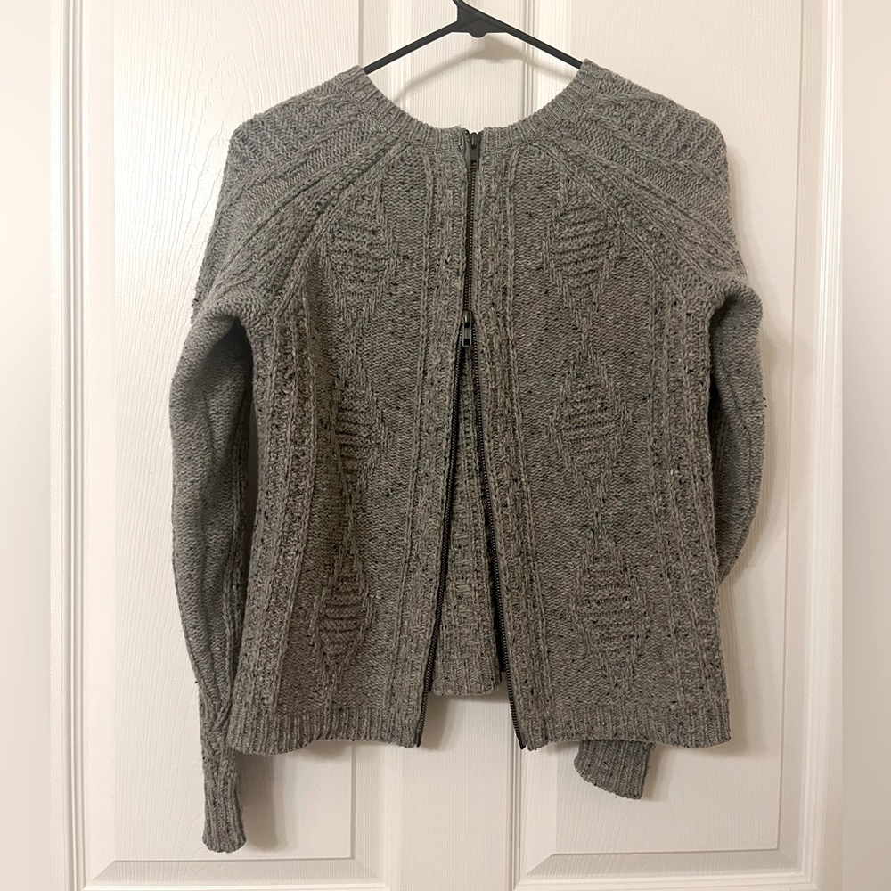 Madewell 100% Merino Wool Palaside Warm Sweater in Heathered Grey Zippered Back